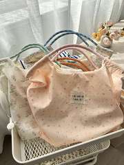 44181 Korean pressed flower cartoon canvas bag for women, large capacity, hand-held, shoulder-strapped shopping bag, suitable for office and commuting