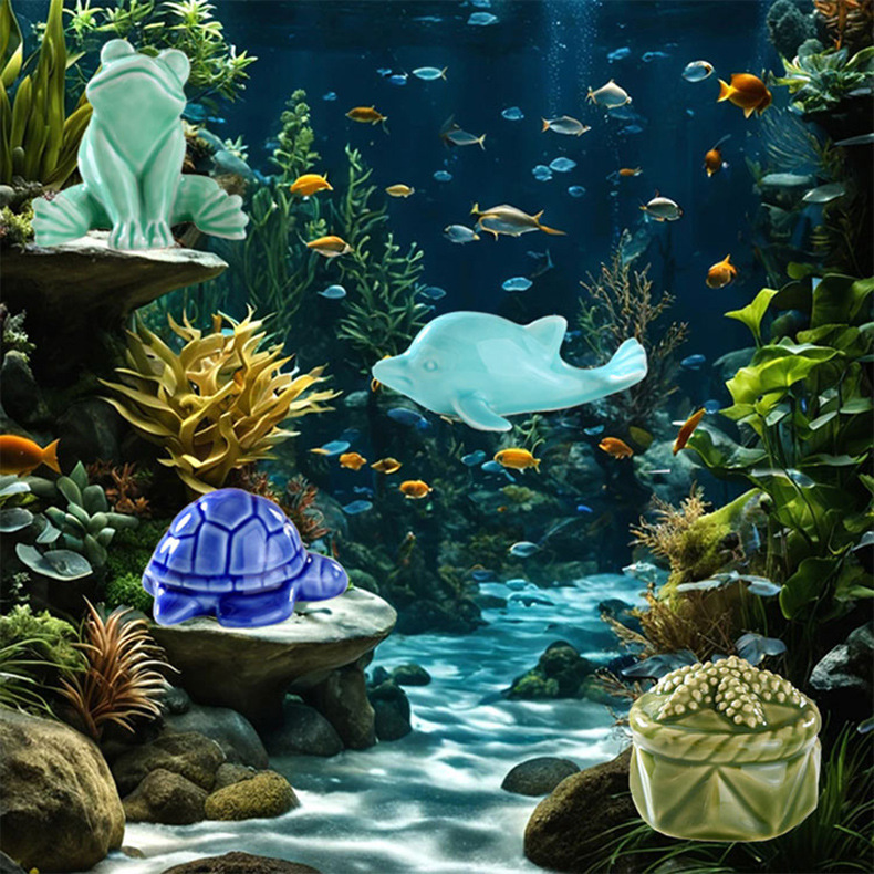 Micro-Landscape Fish Tank Decoration Marine Simulation Small Animal Dolphin Ceramic Ornaments Frog Courtyard Garden Landscaping Wholesale