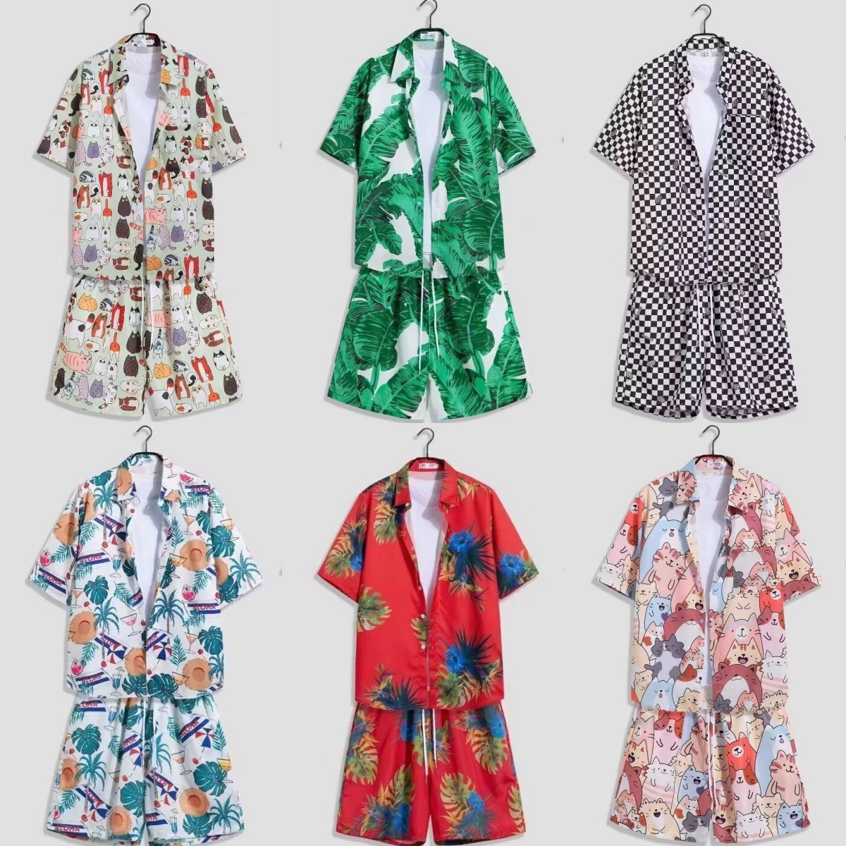 Летняя новая гавайская цветочная рубашка шорты с короткими рукавами наряд для мужчин и женщин