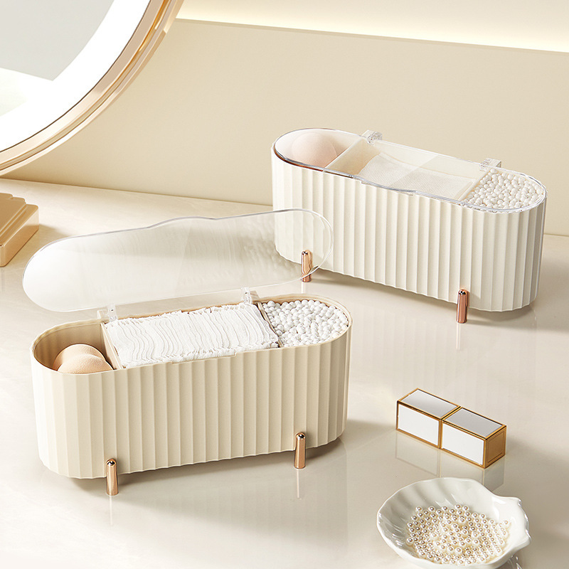 電気メッキ化粧品収納ボックス、蓋付き高価値透明化粧綿収納ボックス、ビューティーエッグ収納ボックス、ドロップシッピング|undefined