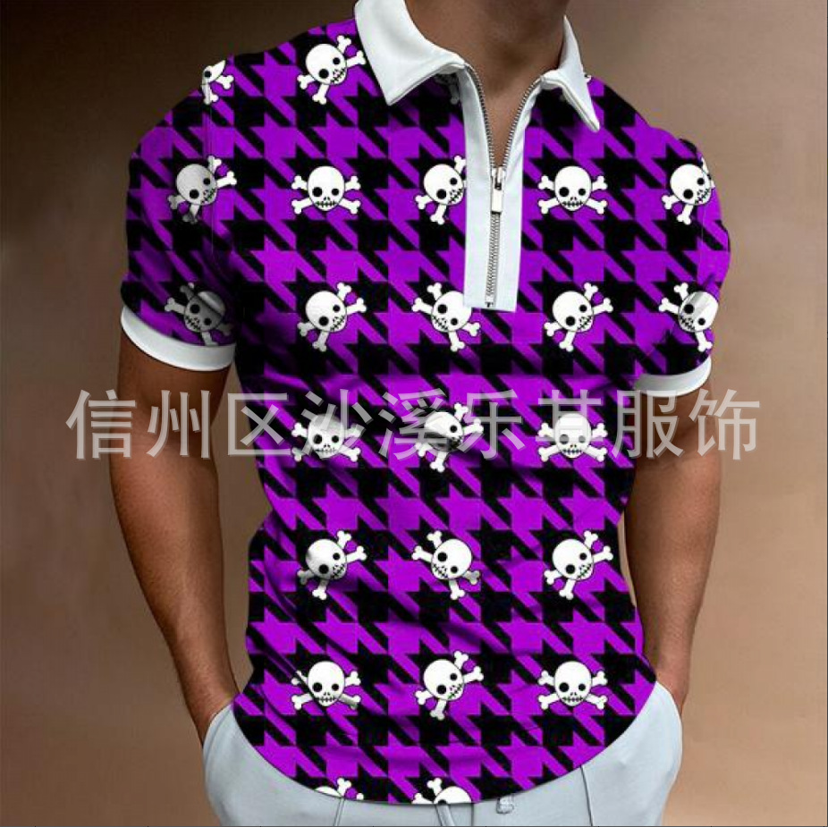 Camisa POLO con cremallera con cuello alto y estampado 3D para hombres urbanos europeos y americanos
