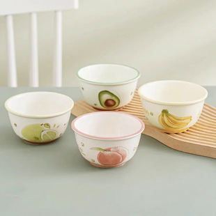 Fruit Series Peach High-Looking Household Ceramic Rice Bowl Plate Underglaze Color with Spoon Cute Tableware Set