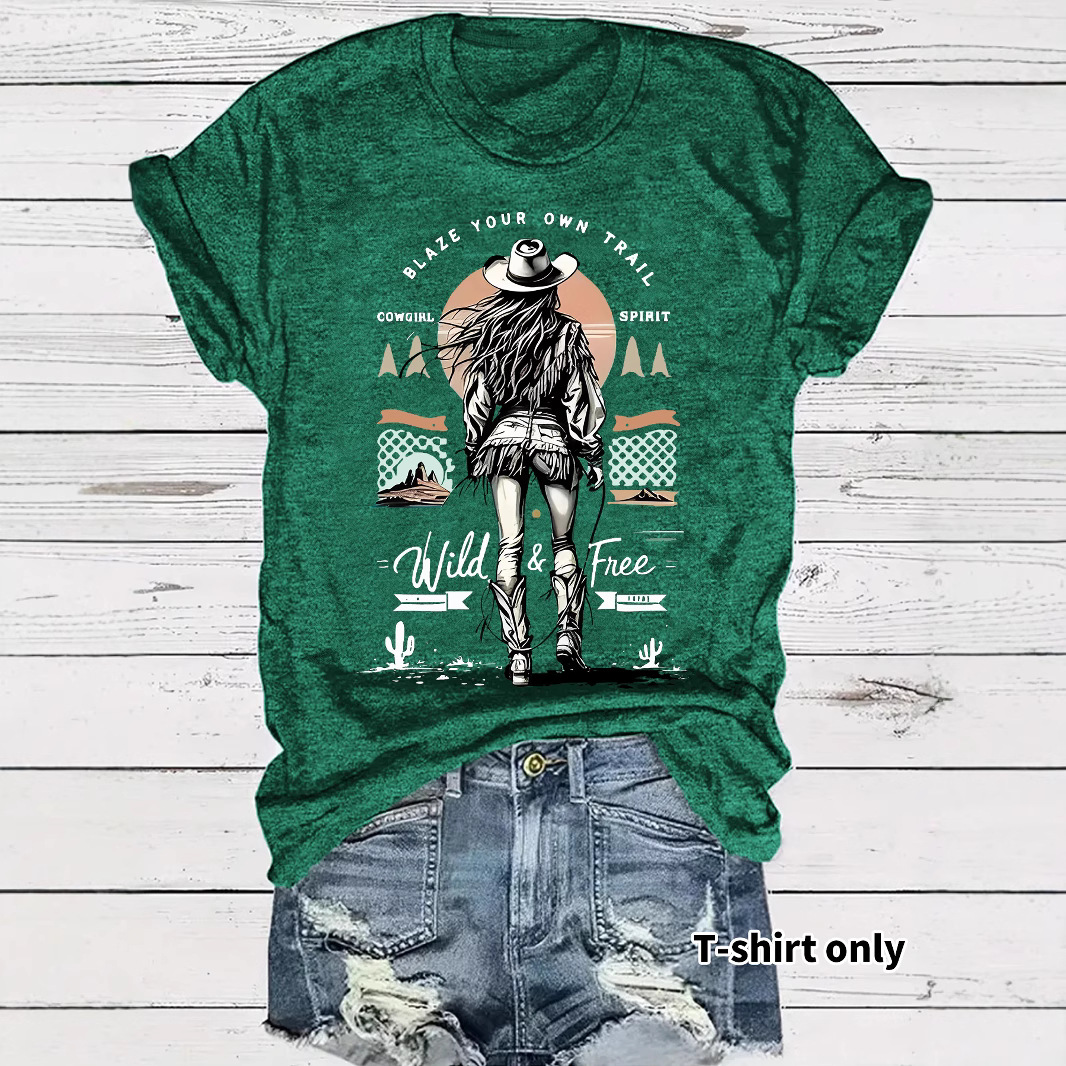 Amazon Cross-Border E-Commerce Export Women's Western Cowboy Print T-Shirt Short-Sleeved Loose Fashion T-Shirt Export