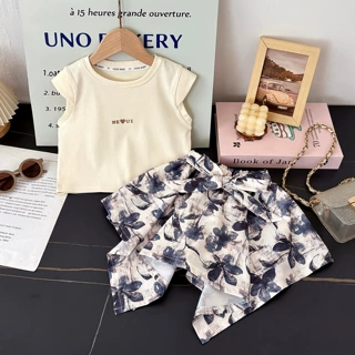 2026 夏季女童裙子套装纯色T恤碎花短裤裙装韩版四方裙两件套夏装