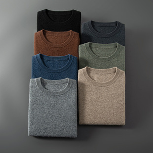 Autumn and winter new round neck mountain cashmere sweater men's half sleeve solid color sweater pullover knitted base short sleeve sweater