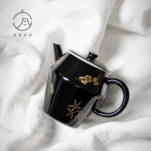 黑地烫金三友泡茶壶功夫茶具过滤球孔单壶复古小品壶 文人茶器