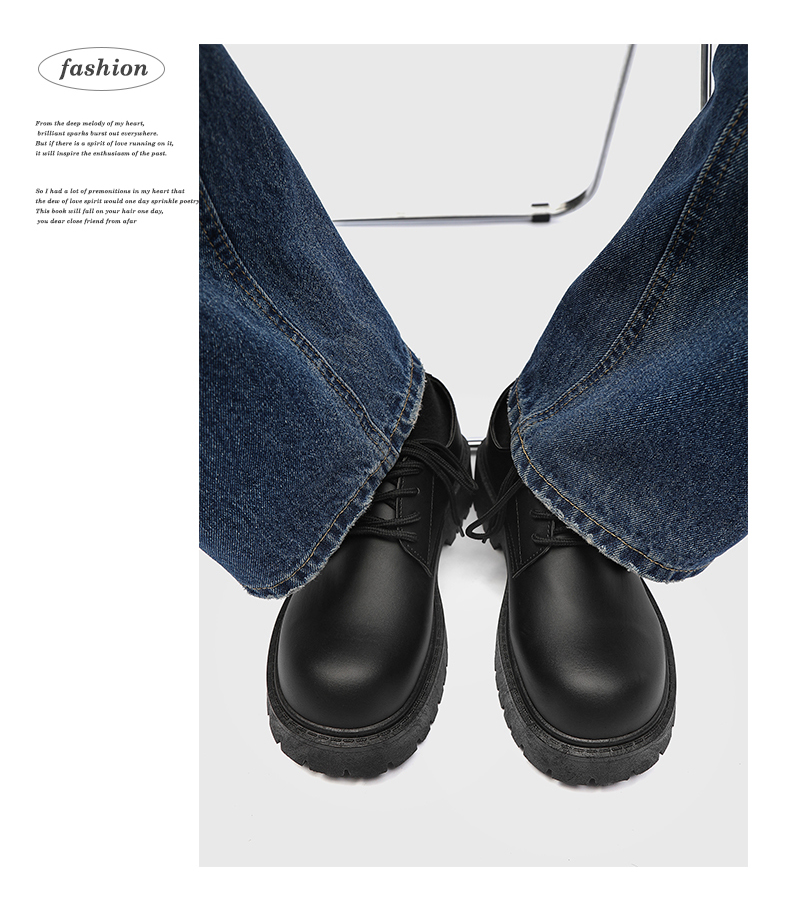 ShoeVault Schwarzer Big Derby mit runder Zehenpartie, dicker Sohle, verstärkte Cleanfit-Schuhe für Herren aus Leder_voghion.com