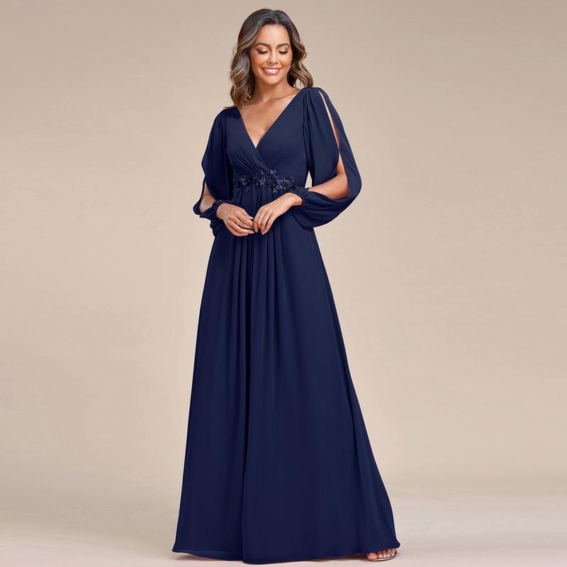 M 37581Lv-Neck Bridesmaid Dress V-Neck Long-Sleeve Bridesmaid Dress Cross-Border M 37581Lv-Neck Bridesmaid Dress V-Neck Long-Sleeve Bridesmaid Dress Cross-Border