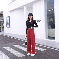 デザインされたスプライシングシミターパンツ、女性用カジュアルスポーツストレートスウェットパンツ、秋冬の新しいスリムで多用途なワイドレッグシミターパンツ