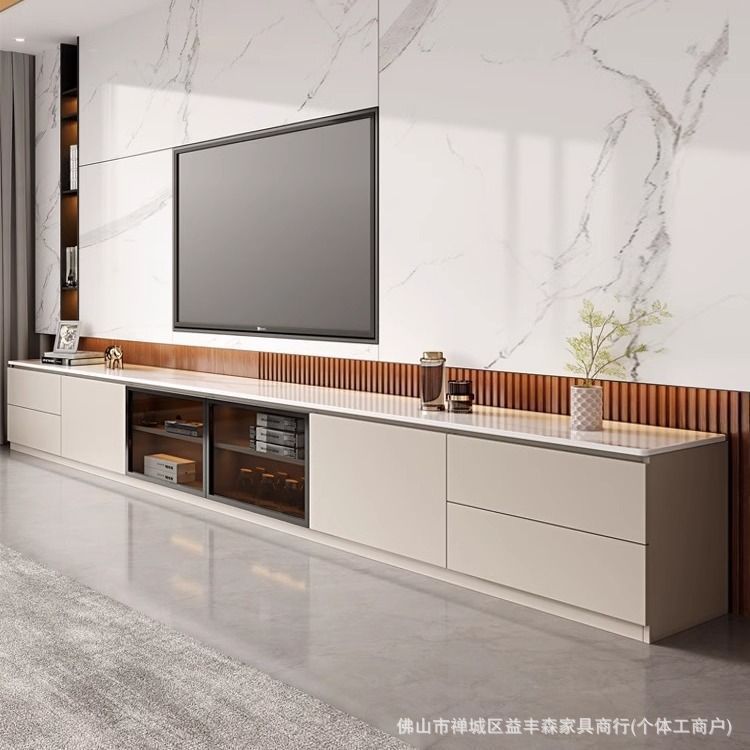 Solid Wood Slate Coffee Table Tv Cabinet Combination Living Room Home Storage Storage Integrated Italian Light Luxury Small Apartment Versatile