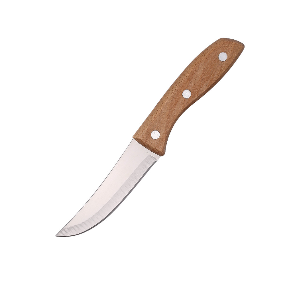 Juego de cuchillos para frutas de acero inoxidable con mango de madera en stock, utensilios de cocina de varios tamaños, juego de cuchillos para carne con mango, utensilio de cocina.