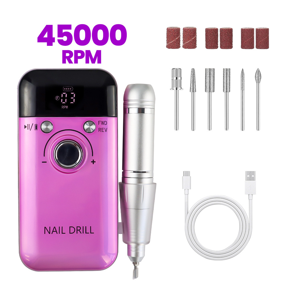Transfronterizo pulitador de uñas conjunto de pulitador de uñas portátil recargable 45000 rpm pulitador de uñas de descarga de uñas