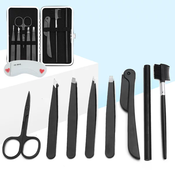 8-piece multifunctional professional eyebrow trimmer set, includes eyebrow shaping guide cards