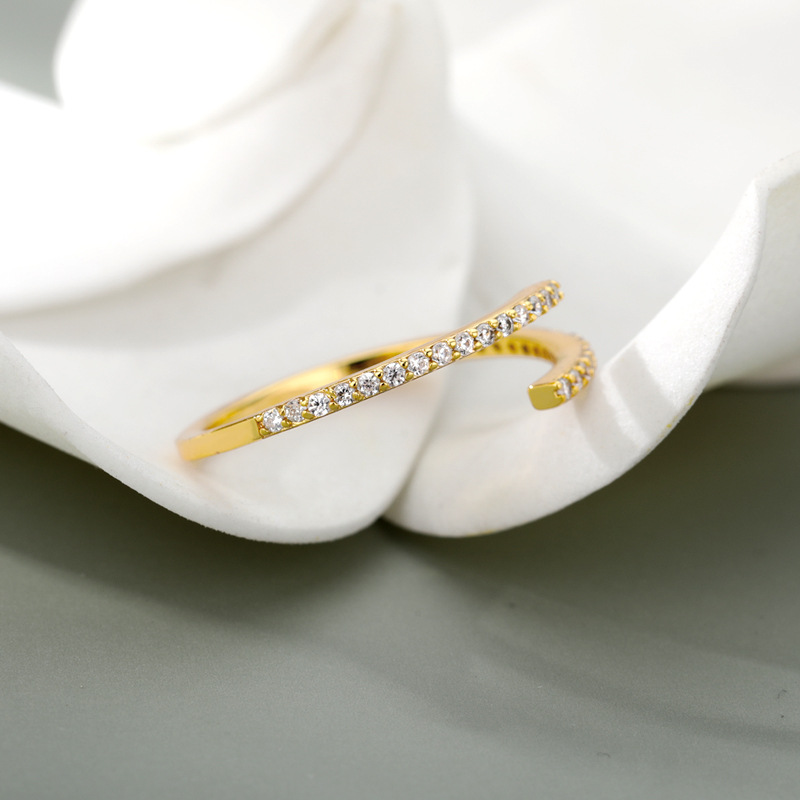 french diamond golden zircon female opening adjustable ring
