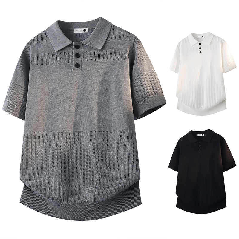 Camiseta de polo de manga corta camiseta de hombre texturas de solapa de negocios fábrica de hielo de verano al por mayor polo de lujo ligero de alto nivel