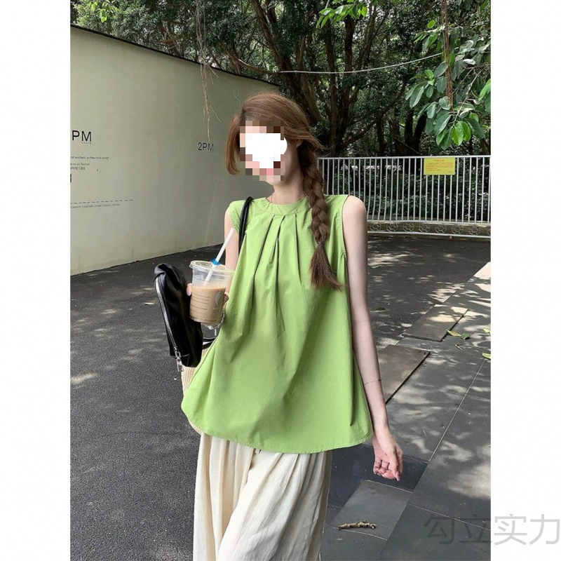Зеленая безрукавка для женщин, лето 2025, новый корейский стиль, высококачественный дизайн, модная рубашка, топ, омолаживающий эффект
