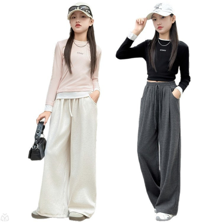 女童秋装休闲裤2025新款韩版洋气童装裤子女孩春秋宽松阔腿裤长裤|undefined