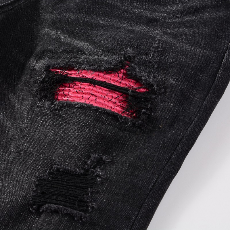 Herrenbekleidung Marke bunte elastische heiße Diamant zerrissene Jeans Männer High Street Slim Fit Röhrenjeans_voghion.com
