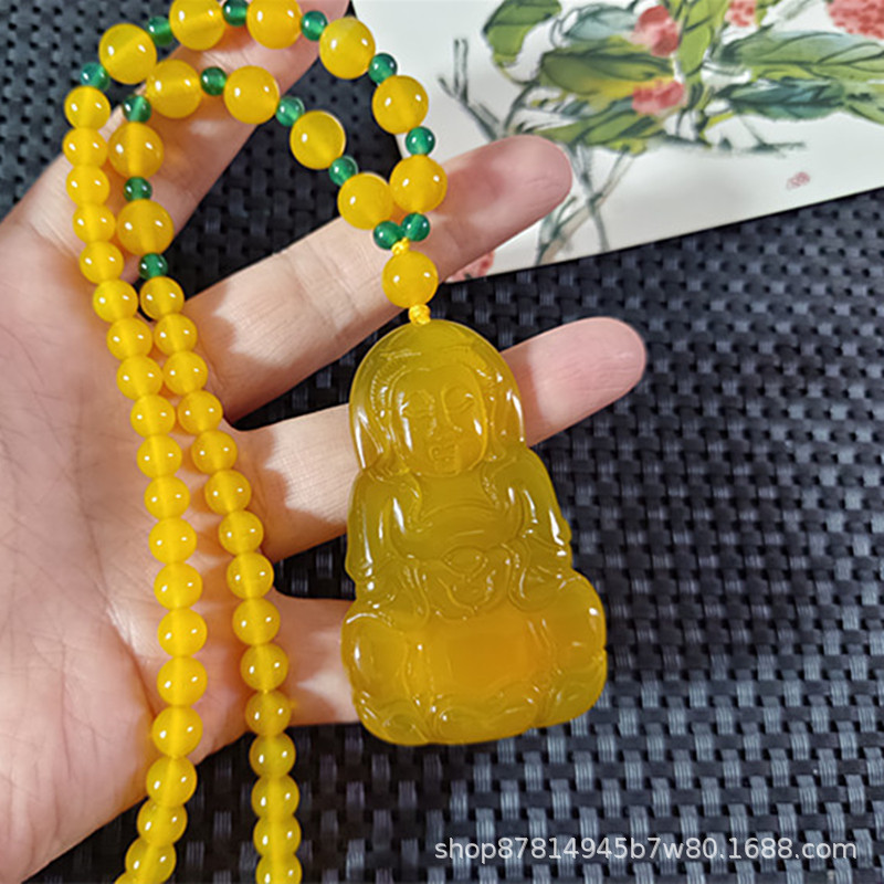 주요 그림 비드 체인 황 칼세도니 관음 (57*35mm)