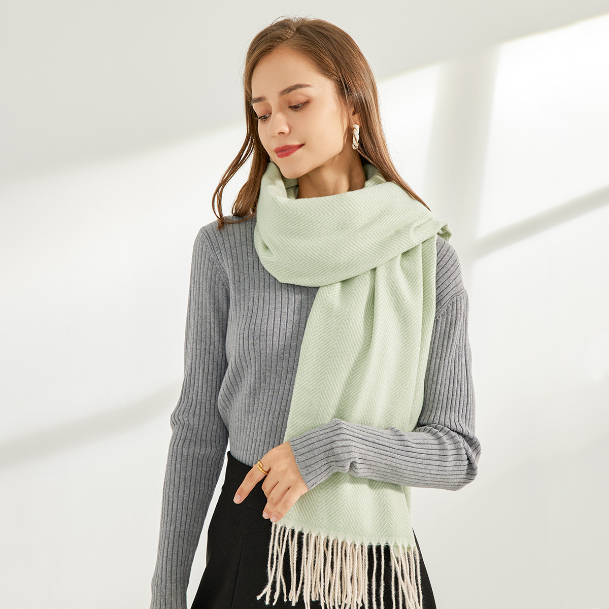 Estilo coreano puro color simple Cachemira bufanda mujer Otoño e Invierno fresco al aire libre estudiante caliente bufanda chal