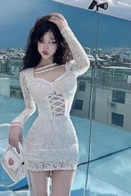 夜店女装连衣裙秋季新款名媛气质长袖蕾丝纯欲性感修身包臀短裙潮