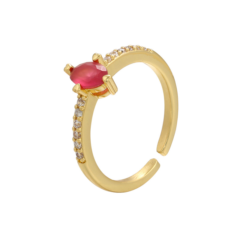 Fashion Opening Adjustable Rhombus Row Color Zircon Copper Ring Wholesale Nihaojewelry