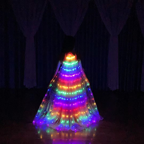 Belly dance rainbow bling wings Adult light-emitting led wings show props costumes disco bar KTV 300 lamp switch gold wing five colored ribbons