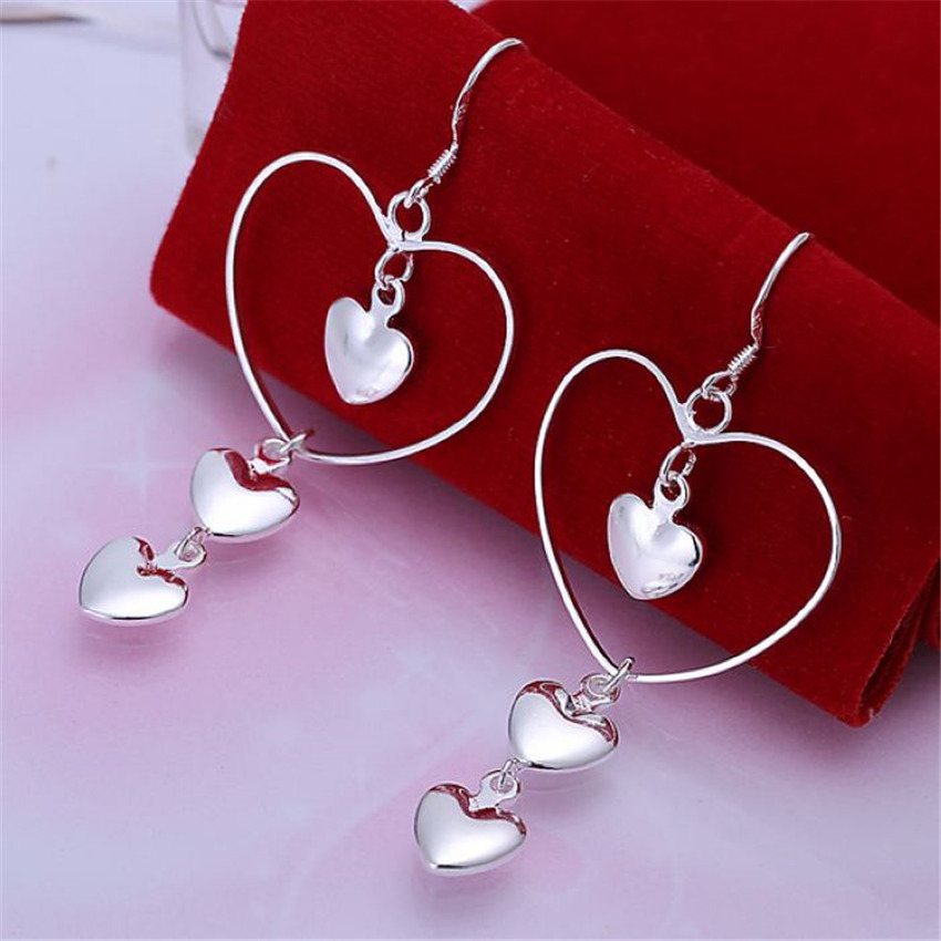 Jinrongxing Popular Silver-Plated Trendy Korean Style Heart-Shaped Earrings Three-Heart Earrings Jewelry Women's Jewelry