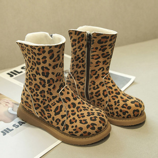 Foreign trade winter fleece-lined children's short boots fleece-lined warm girls fashion leopard print snow boots two cotton short boots tide