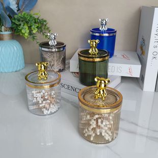 Light Luxury Cotton Label Cartridge Desktop Storage Jar Household Floss Box Toothpick Jar ins-style High-grade Dustproof Cotton Label Box with Lid