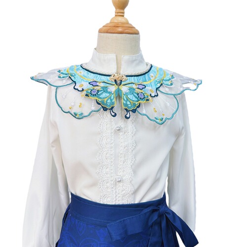 Ming Dynasty-style horse face skirt, Chinese cloud shoulder, children's accessories, organza lace butterfly embroidery, Hanfu collar, direct factory sales
