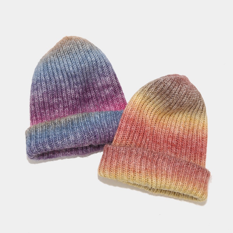 New autumn winter knitted trend gradient color tie dye warm woolen hat for children, soft and skin friendly pile cap_voghion.com