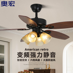 フレンチレトロシーリングファンライト木の葉寝室周波数変換中古ファンシャンデリアアメリカンリビングルームダイニングルーム鉄の葉ファンライト