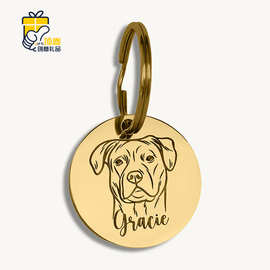 TEMU希音代发宠物线条画钥匙扣 自定义POD小猫图片手绘图钥匙圈