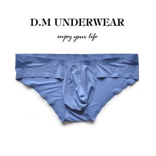 D.M Men's Underwear Low Waist Sexy Transparent Solid Color Briefs Seamless Large Bag Thin Ice Silk