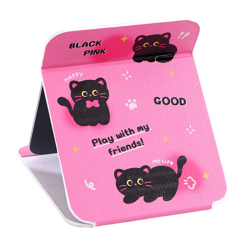 PU Folding Comprehensive Makeup Mirror Desktop Cute Girly Heart Portable Large Mirror Dormitory Makeup Mirror Wholesale