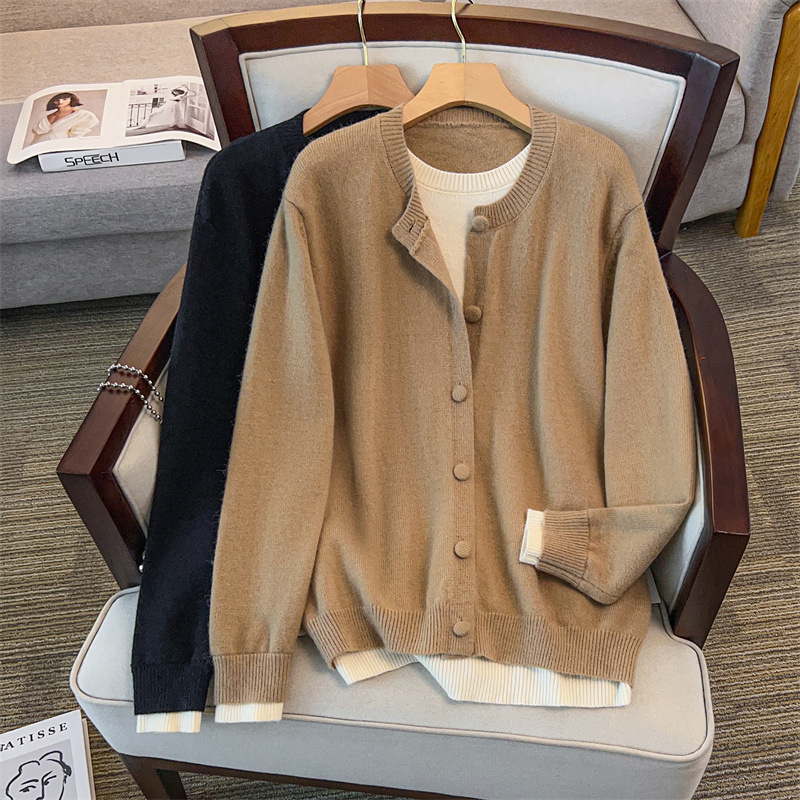 200/ 150kg Plus size women's clothing, bust size 150/160, loose cardigan two-piece set, sweater, knitwear 350-8081