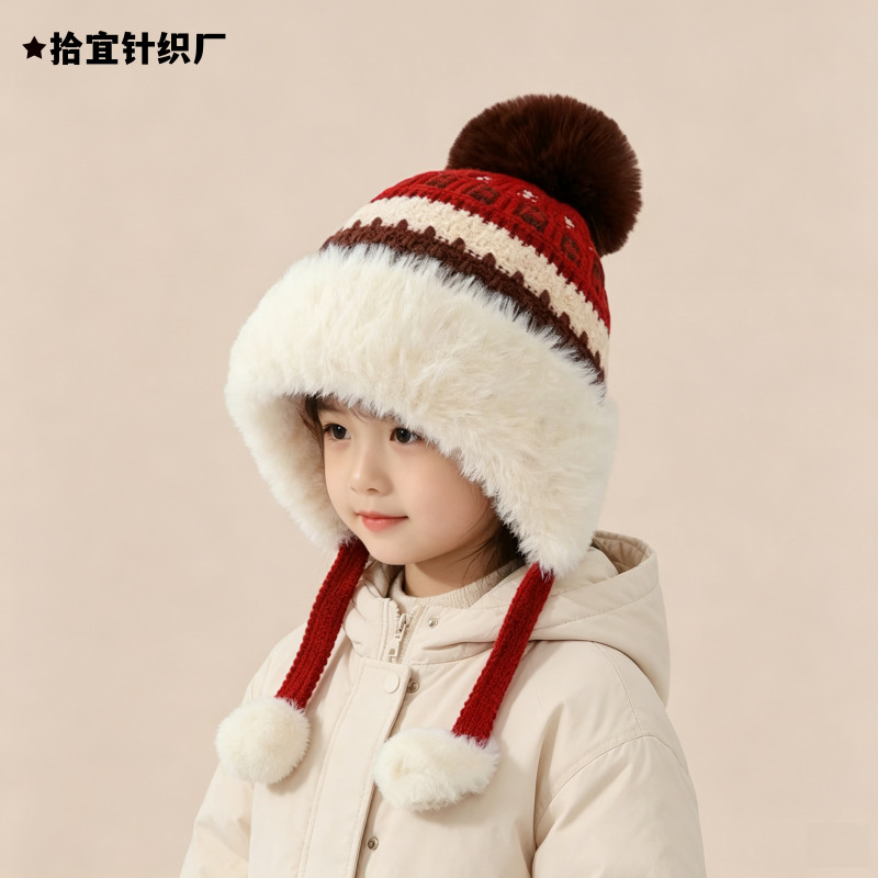 儿童亲子帽女冬季护耳帽子中大童女孩户外防风保暖毛绒帽加绒加厚