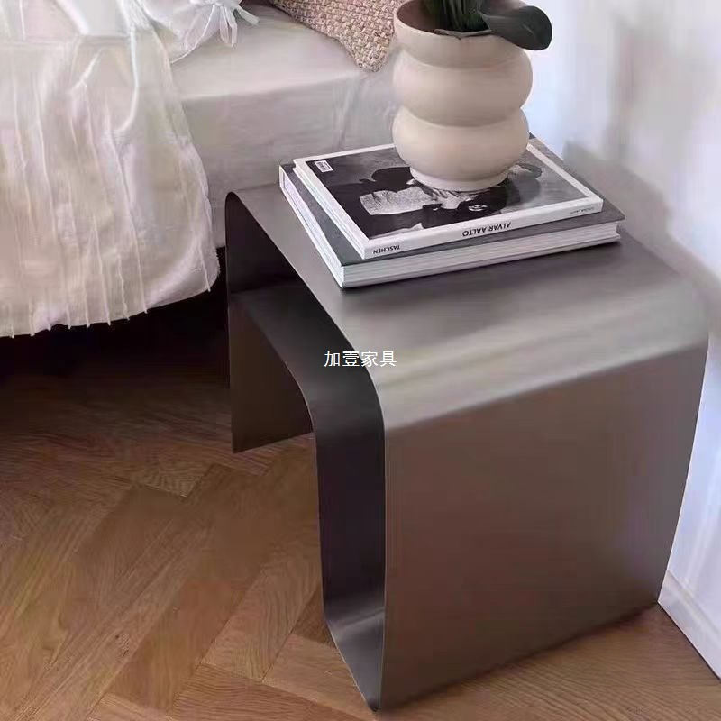 边几中古极简不锈钢床头柜边几一体成型置物柜轻奢茶几包豪斯边几|undefined