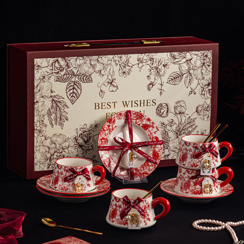 Coffee Cups, High-End Exquisite Ceramic Couple's Cup and Saucer Set, Wedding Gift, Souvenir Gift Set, High-End Cup Set