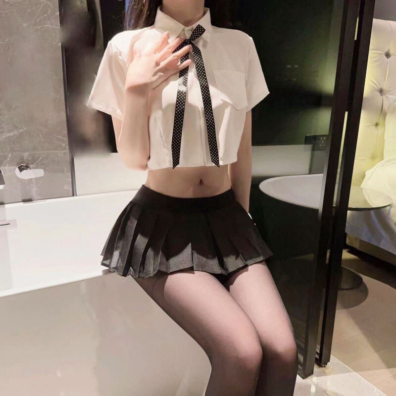 Sexy plus size Student Uniform Underwear JK Miniskirt Sweet Pure White Shirt Secretary President Pajamas suit