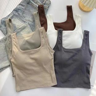 Cross Backless Design, Beautiful Back Sling with Breast Pads, Square Neck Vest for Women, Short Top for Inner Wear and Outer Wear, Summer