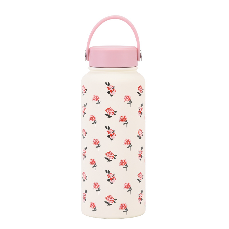 Nueva Botella de Agua Deportiva Aislada de 1 Litro, Boca Ancha, Portátil, al Vacío, para Exteriores, con Estampado, para Mujer, 2026