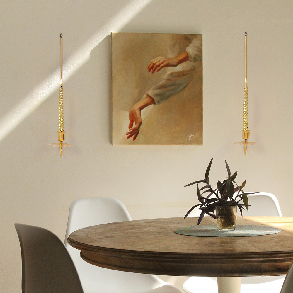 Simple candelabro de hierro forjado colgado en la pared de alto nivel en forma de L candelabro negro decoración de atmósfera 2 piezas set