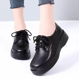 Women's Shoes 2024 Spring and Autumn New Korean Style Platform Loaf Casual Shoes Lace-up Low-top Single-layer Shoes British Leather Shoes