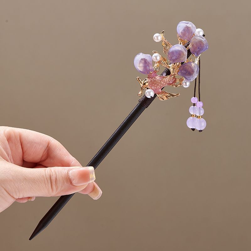 新中式古风发簪少女优雅盘发头饰仿黑檀木发钗古装汉服挽发木簪|undefined