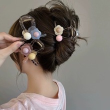 春夏季新款亚克力花朵盘发抓夹可爱气质女发夹后脑勺小号鲨鱼夹子