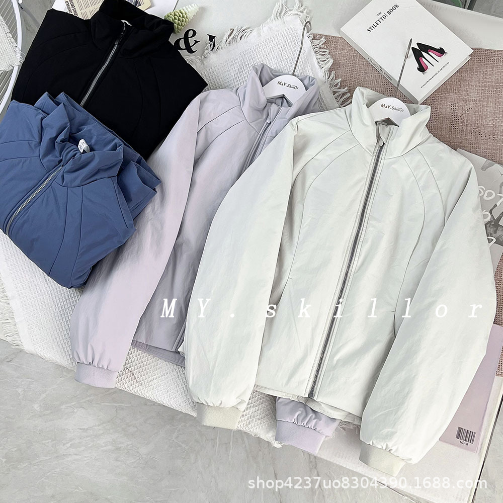 Lulu Bling Exclusive Winter Outdoor Windproof Stand-Collar Loose Baseball Cotton Jacket Versatile Warm Yoga Outerwear