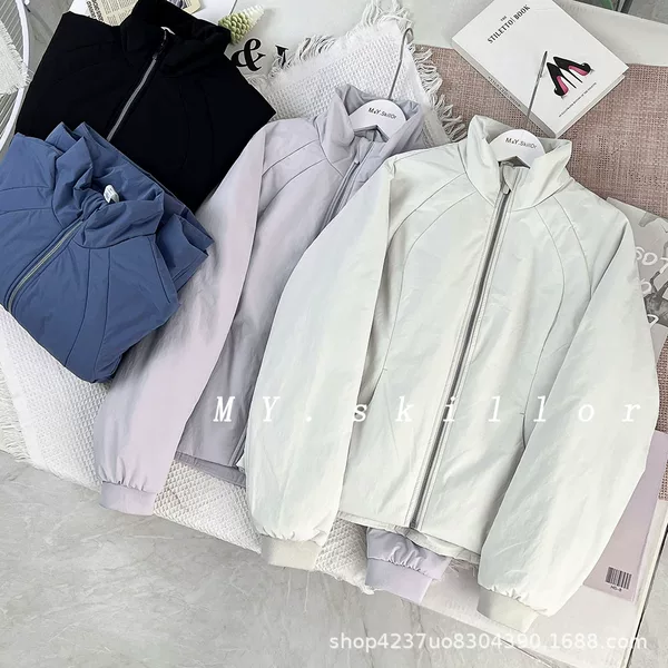 Lulu Bling Exclusive Winter Outdoor Windproof Stand-Collar Loose Baseball Cotton Jacket Versatile Warm Yoga Outerwear