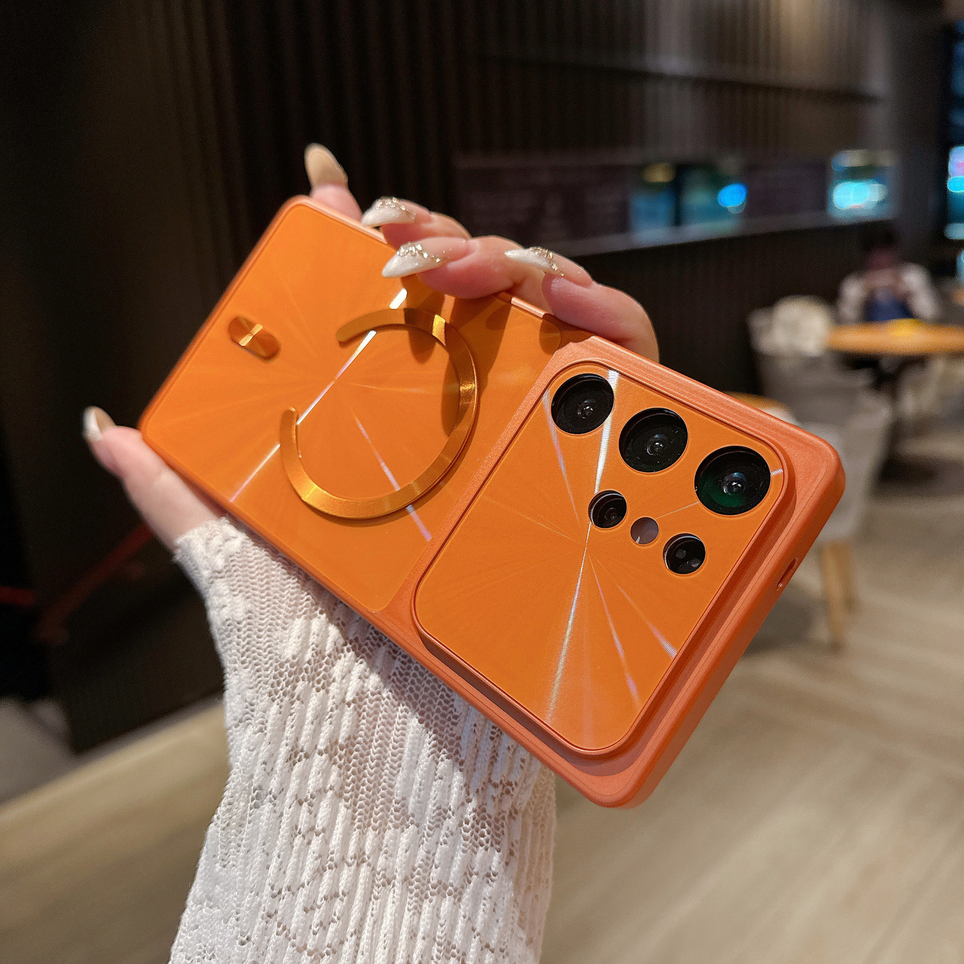 Suitable for Samsung S26Ultra Mobile Phone Case, Aurora Laser Magnetic Cd Pattern Large Window S25Fe Anti-Fall Protective Case